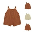 thumbnail image 3 of Odeerbi 6M-2Y Toddler Boys Girls Summer Cotton Jumpsuit Camisole Romper Casual Solid Color Overalls Bib Overall Shorts with Pockets, 3 of 3