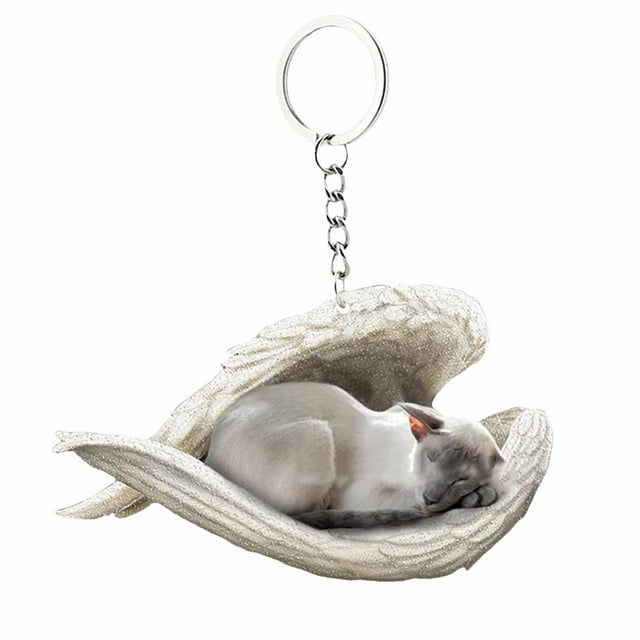Pet Enthusiasts Cat Dog Angel Pendant Keychain Car Keychain Acrylic Flat Animal Keychain