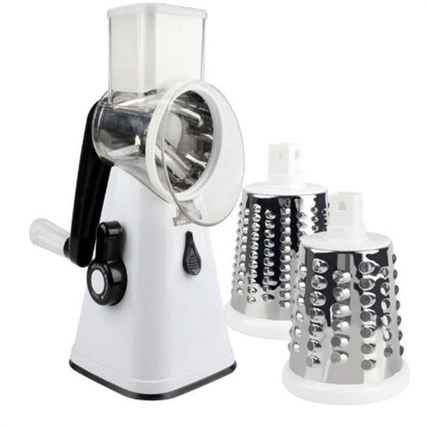 Rallador y rebanador rotatorio multifuncional con 3 tambores de acero inoxidable, picador de verduras de cocina manual