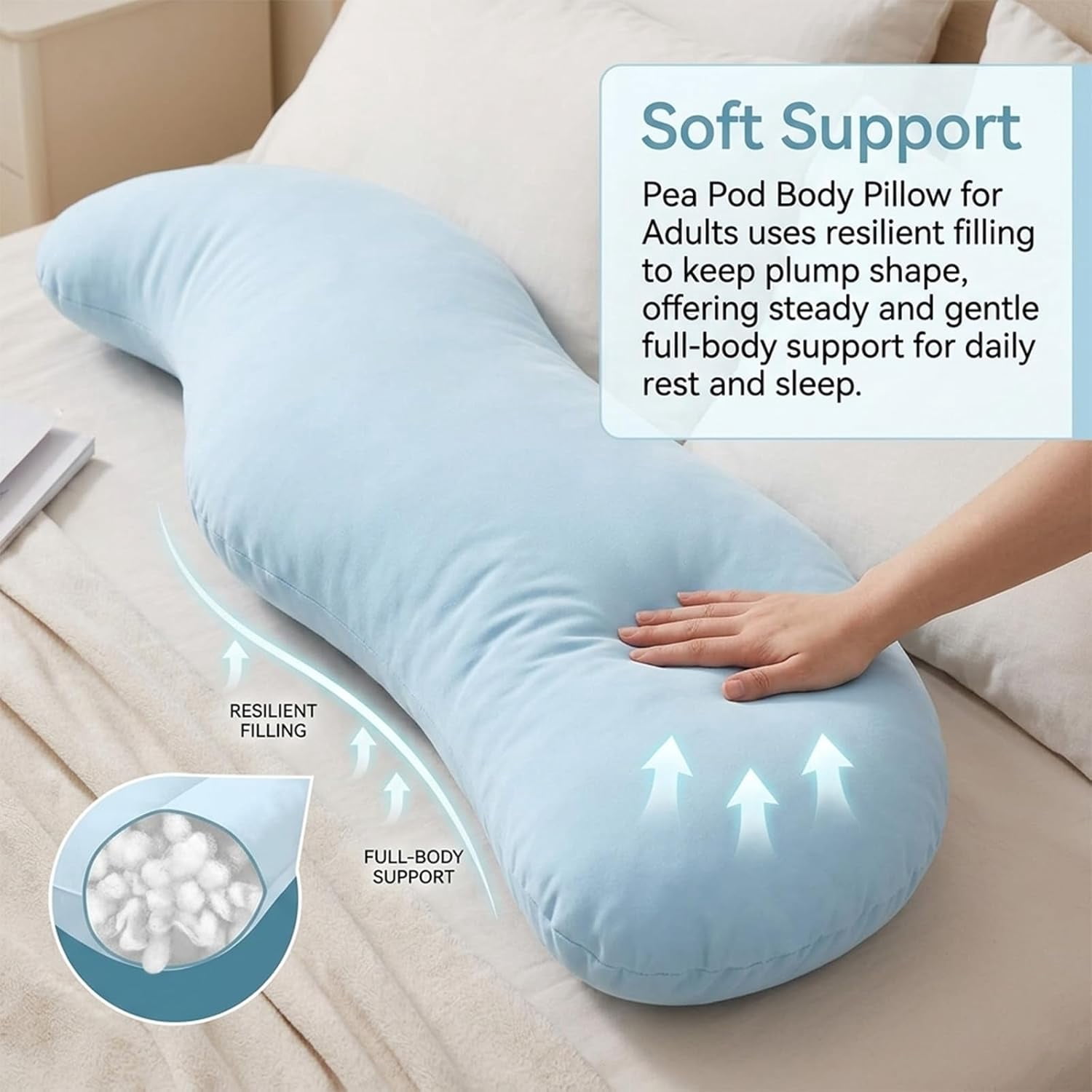 Pea Pod Body Pillow for Side Sleepers, Removable Cover, Pink