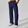 thumbnail image 2 of Women Fall Pants Cotton Fleece Wide Leg Loose Sweatpants with Pockets Elastic Waist Drawstring Sport Joggers (S, Dark Blue), 2 of 4