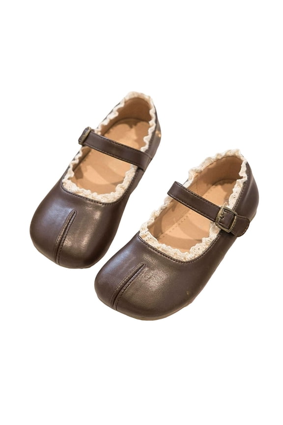 Tabi Shoes Mary Jane Shoes for Girls Lace Fringe Split Toe Ballet Flat Shoes Casual School Uniform Dress Shoes Brown 10 Little Kid