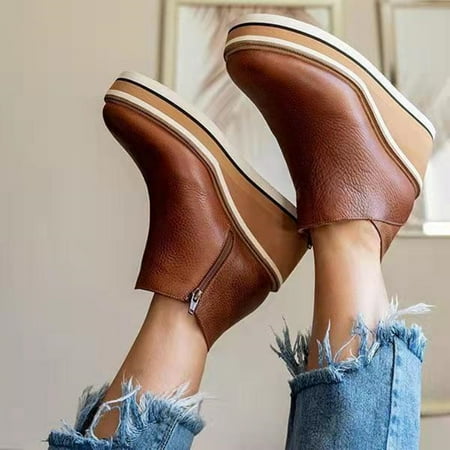 

Karcher Women S Ankle Boots Solid Color Round Toe Footwear Wedges Casual Shoes Fashionable