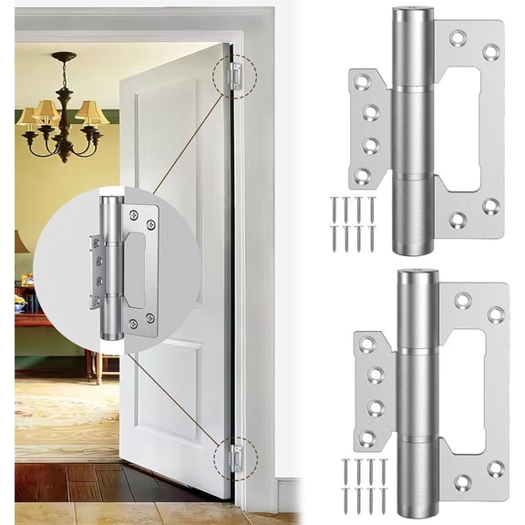 NOGIS 2 Pack Non-Mortise Door Hinges,5 Inch Self Closing Door Hinges, 175° one-Way Internal Opening, Adjustable Closing Speed and Force (Silver)