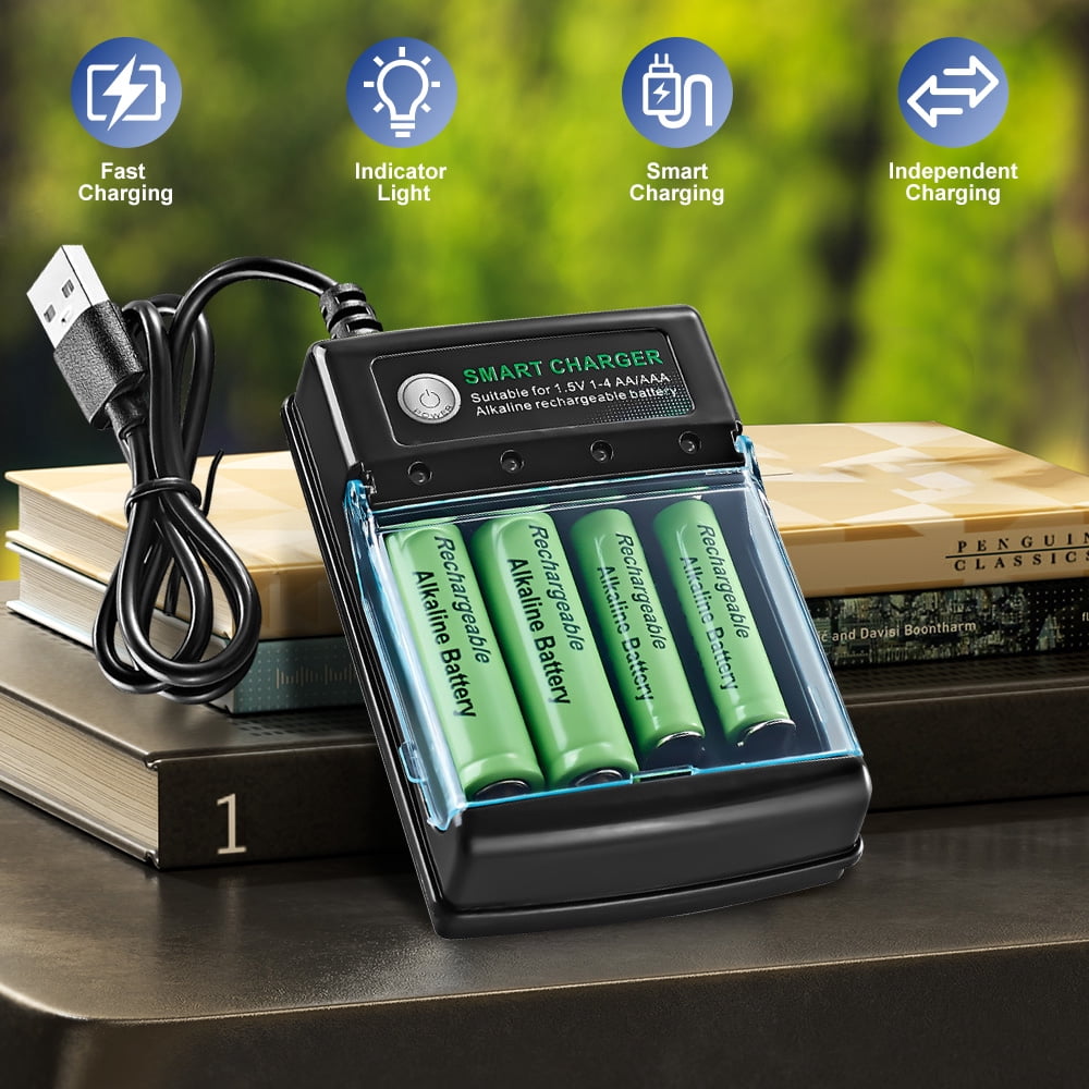 DFITO 16PCS 1.5V Alkaline AA Rechargeable Battery Cell with Battery Charger