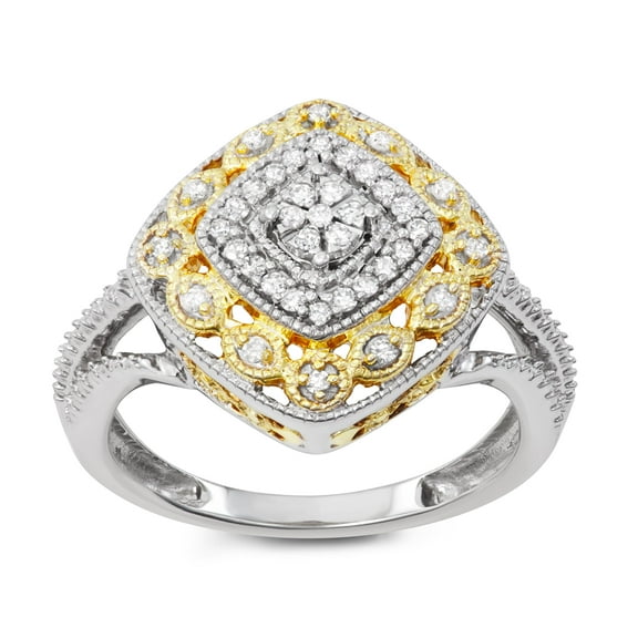 MyDiamondBox 1/5cttw White Diamond Vintage Ring Crafted in Rhodium Plated & Yellow Gold Plated Sterling Silver, Real Diamond Ring for Women, US5