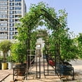 thumbnail image 4 of 80.71"W x 97.24"H Metal Garden Arch with Gate & Planter, Support for Climbing Plants, Outdoor Rose Arch (Black), 4 of 9