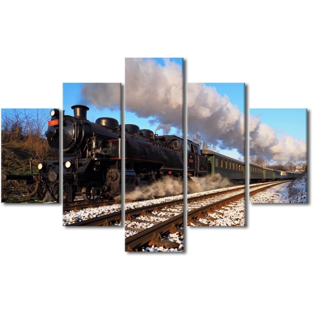 TISHIRON 5PCS Framed Steam TrainTheme Canvas Wall Art Set,60