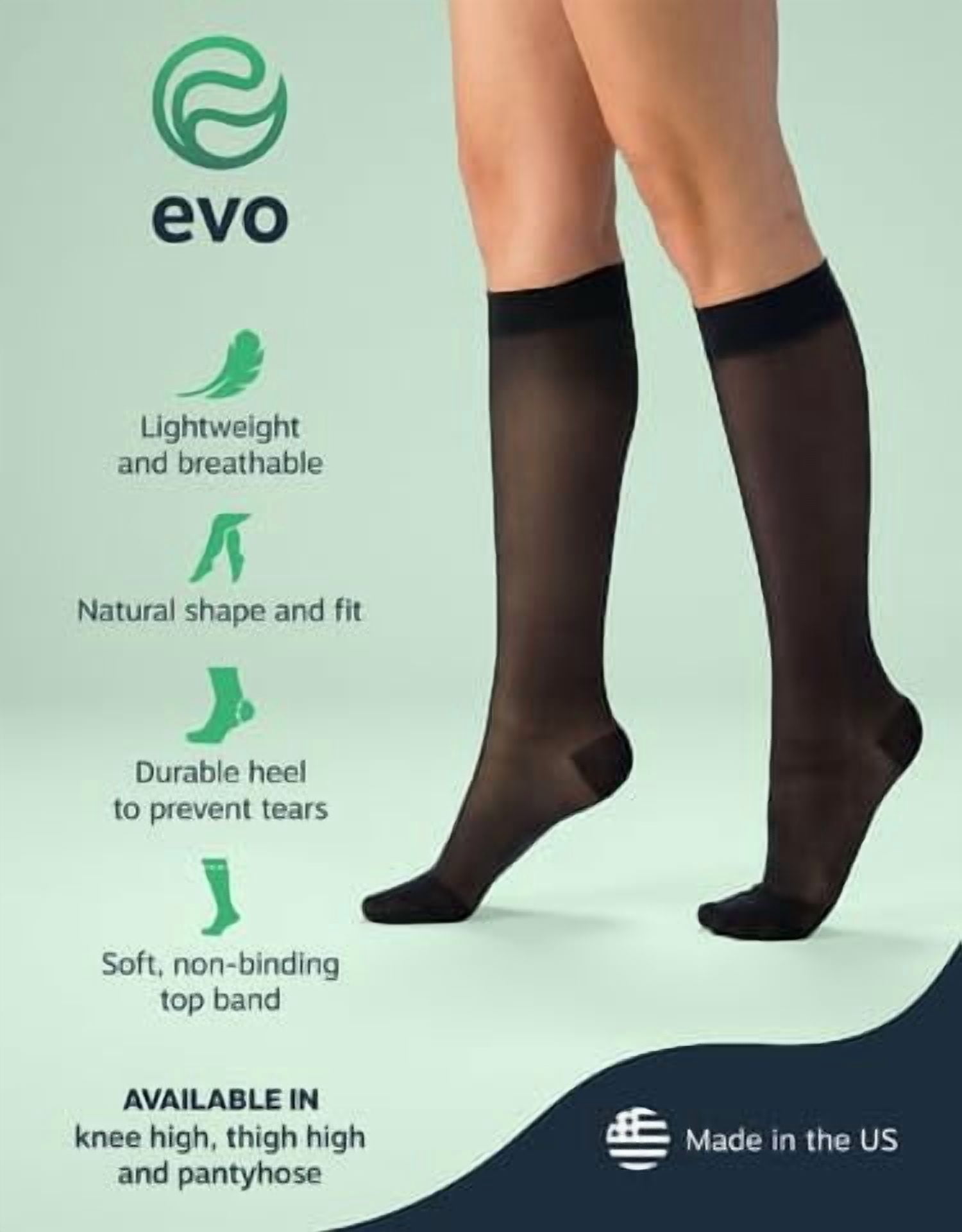 EvoNation Women's Knee High Compression Socks 15-20 mmHg – Sheer Graduated Support Stockings