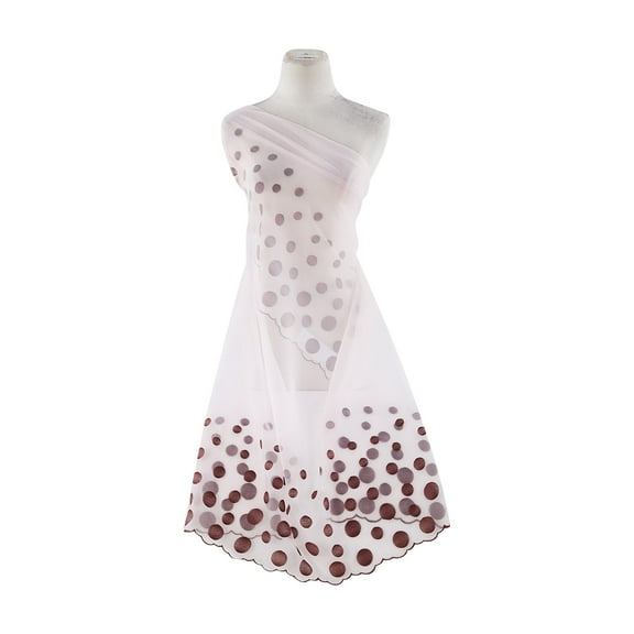 Zelouf Dbl Border 3-Color Dot Emb Cut Scallop 2-Ply Organz , Sewing, DIY, Crafts Fabric by the Yard, Pink/brown, 3 Yard