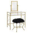 Mainstays Square Geo Gold Metal Vanity with Faux Fur Stool, Black and
