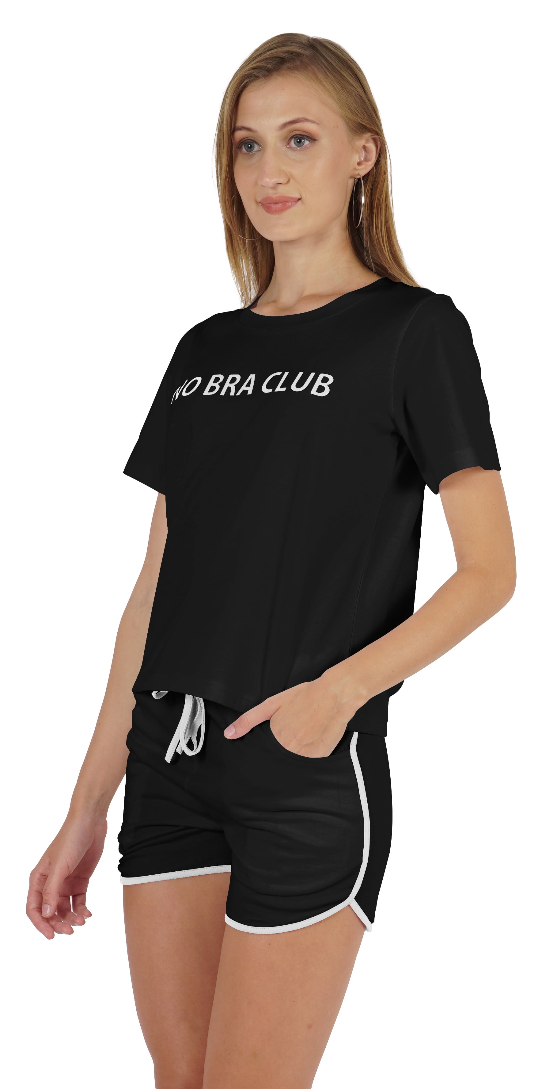 Inkmeso Women's Short Sleeve No Bra Club Go Braless Funny No Bra