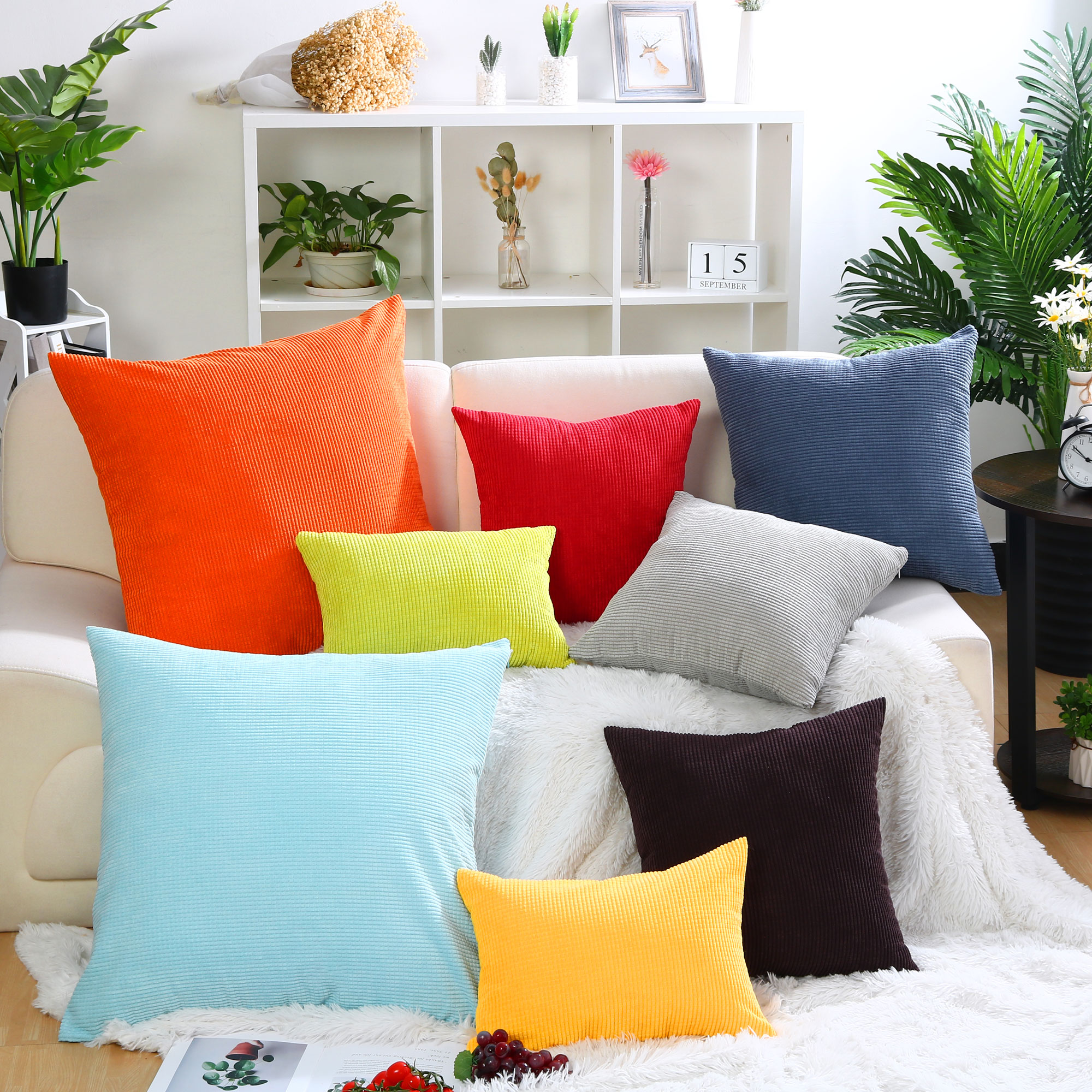 Piccocasa 4Piece Polyester Decorative Corn Stripe Cushion Cover 12"x 18",Yellow