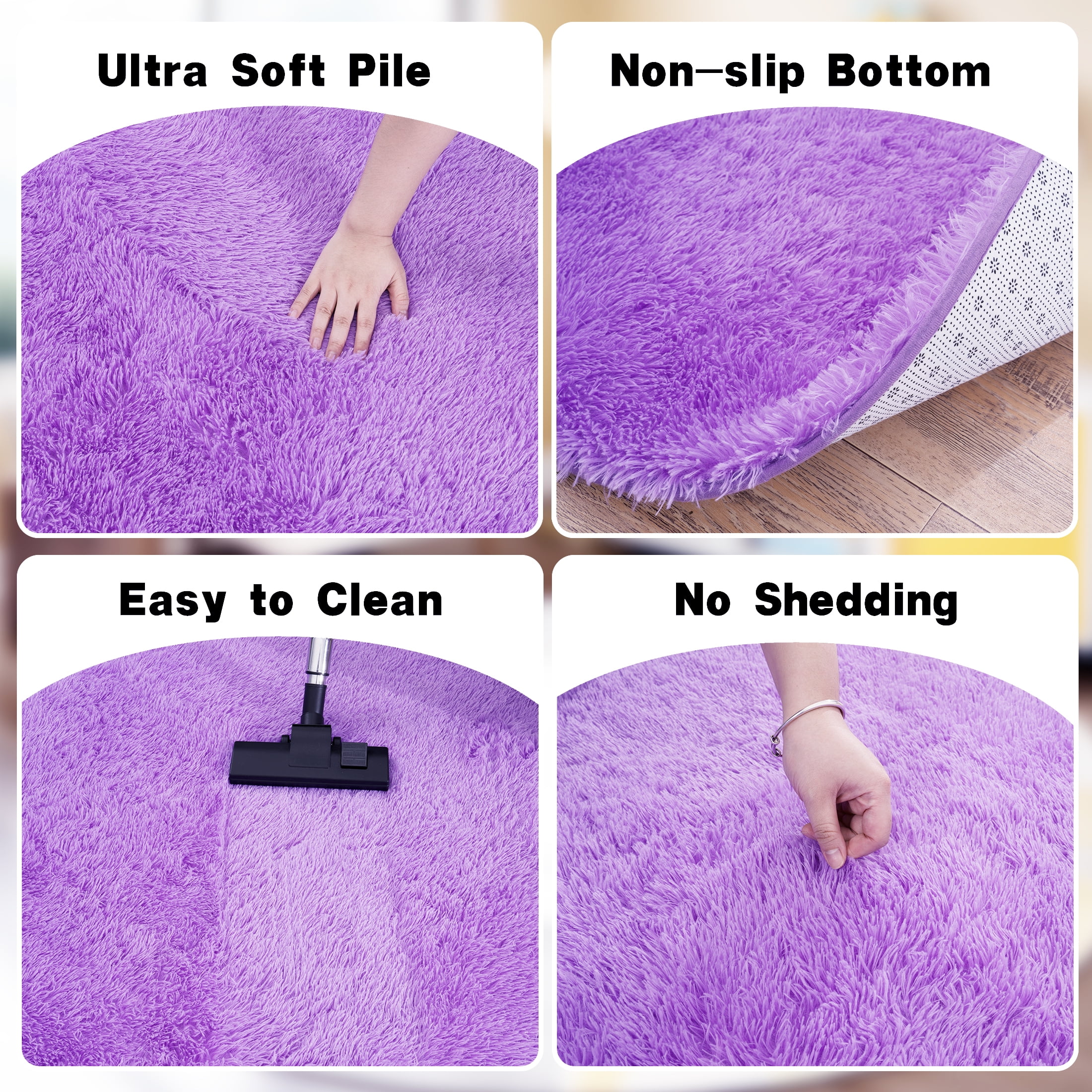 Socofuz 4x4ft Purple Fluffy Area Rugs, Soft Indoor Modern Round Carpets Perfect for Kid's Room, Cloakroom