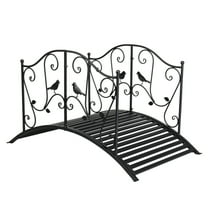 UBesGoo 4FT Metal Garden Bridge Yard Arch Path Bridge with Bird Patterned Curved Guardrails Decorative Footbridge