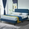 Queen Size Metal Platform Upholstered Bed Frame Mattress Foundation, Navy Blue, Full