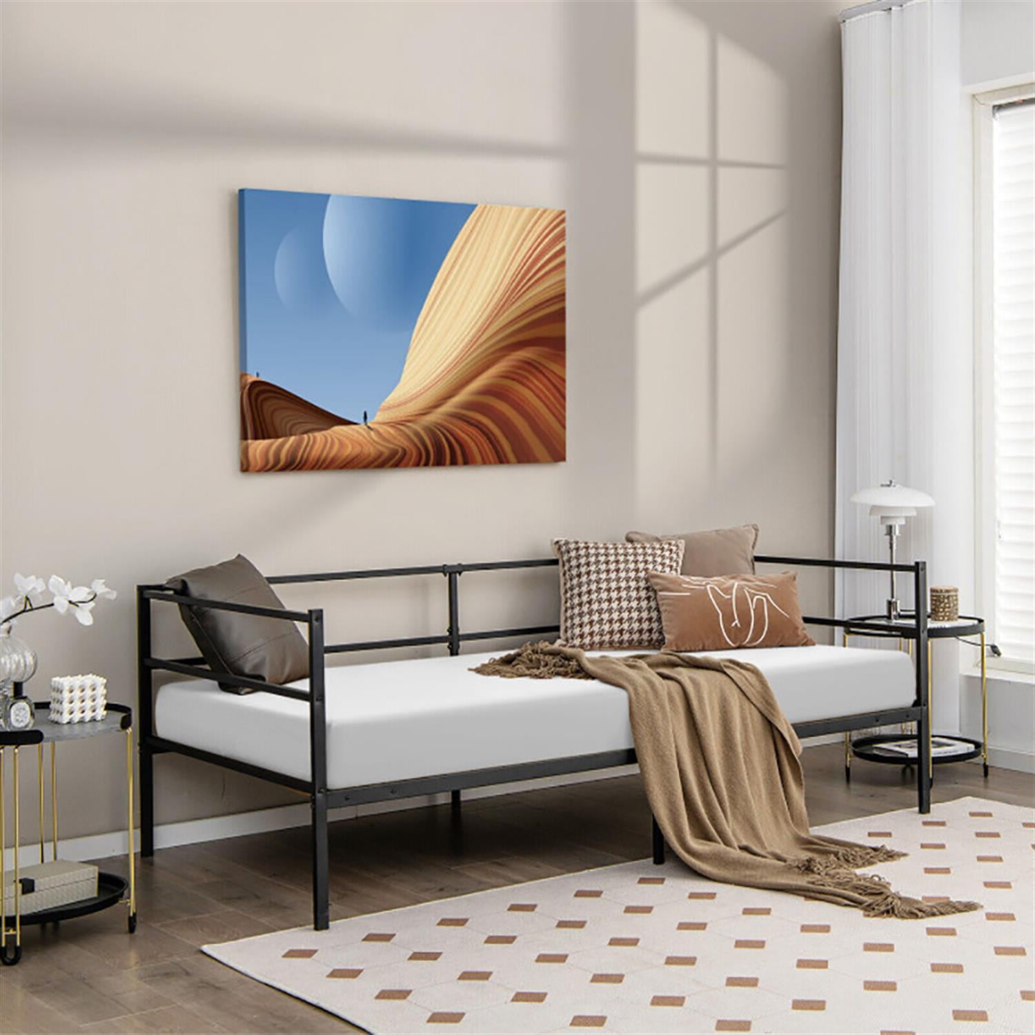 Demi Bonn Twin Size Metal Daybed Frame for Living Room Bedroom, Modern Bed Frame for Teens, Black