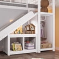 thumbnail image 3 of Bellemave Full Over Full Bunk Bed with Slide and LED, Metal Floor House Bed with Wardrobe and Movable Storage Cabinet for Kids, No Box Spring Required，White, 3 of 9