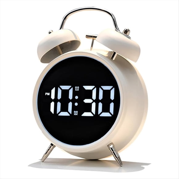 Reloj Despertador Retro de Metal con Campana, Números Grandes y Retroiluminación, Pequeño Reloj Digital de Noche para Dormitorio B