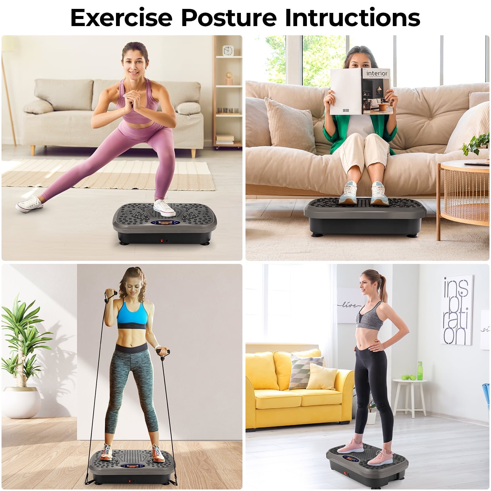 Pirecart 3D Vibration Plate Exercise Machine, Vibrating Massager Whole Body Workout with Two Bands & Remote for Women Men Seniors, Gray