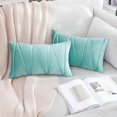 thumbnail image 1 of SZTXJ Set of 2 30x50CM Cyan Velvet Cushion Covers with Decorative Stripes Hand Sewn Rectangular Soft Bohemian Comfortable Simple Durable for Sofa Couc, 1 of 5