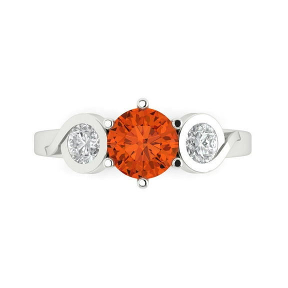 Clara Pucci 14K White Gold 1.72ct Red Three-Stone Ring for Women