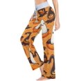 thumbnail image 3 of Women's Ghost Pumpkins Orange Pajama Pants, Casual Pajama Bottoms Lounge Pants Wide Leg, 3 of 7