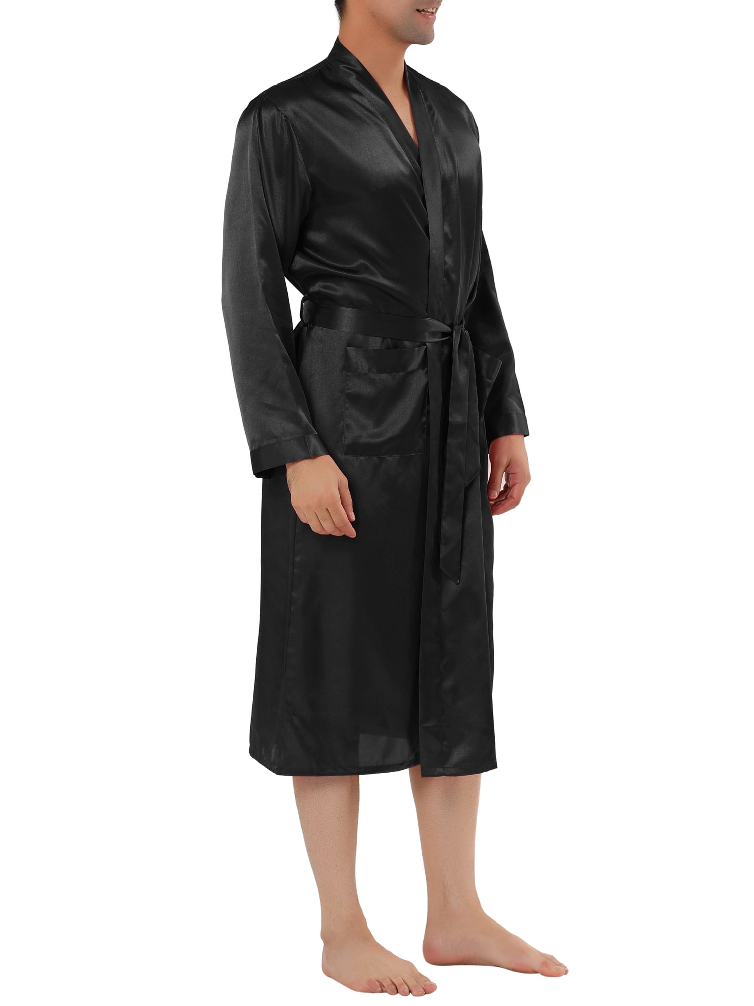 DARING DIVA Men's Satin Long Sleeve Lounge Sleepwear Pajama Robe M Black