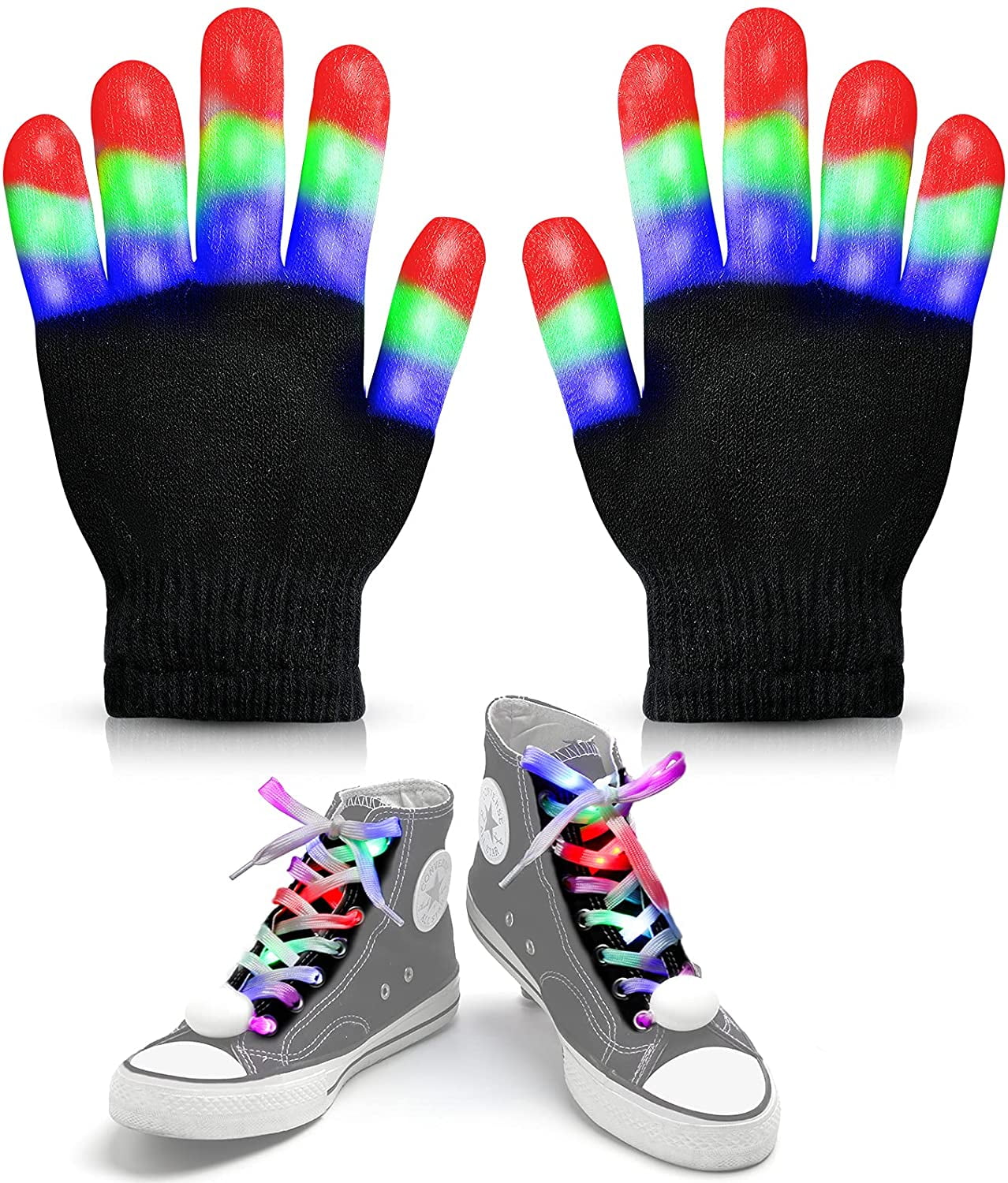 Popular Style LED Gloves,Led Shoelaces Set,Christmas Flashing Light Up Led Finger Gloves and Shoe Laces for Boys Girls