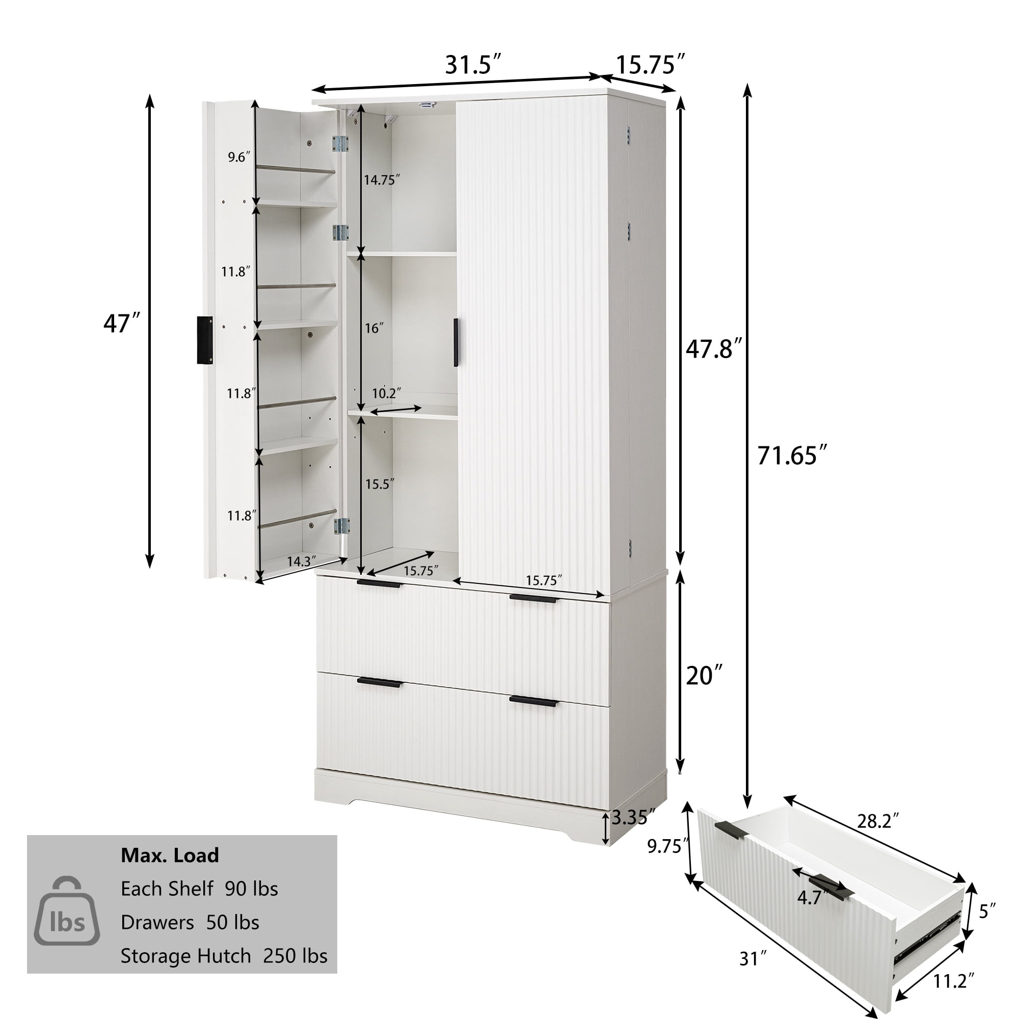 Leumius 72" Tall Kitchen Pantry Cabinet with 2 Large Drawers & 8-Door Spice Rack,Modern Freestanding Storage Organizer for Kitchen,Dining Room,Bathroom,Living Room,White