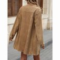 thumbnail image 4 of SuTry Women's Longline Denim Jacket Oversized Collared Button Down Chest Flap Pockets Side Slit Long Sleeve Relaxed Fit Casual Daily Wear Spring Outings Outerwear, 4 of 5
