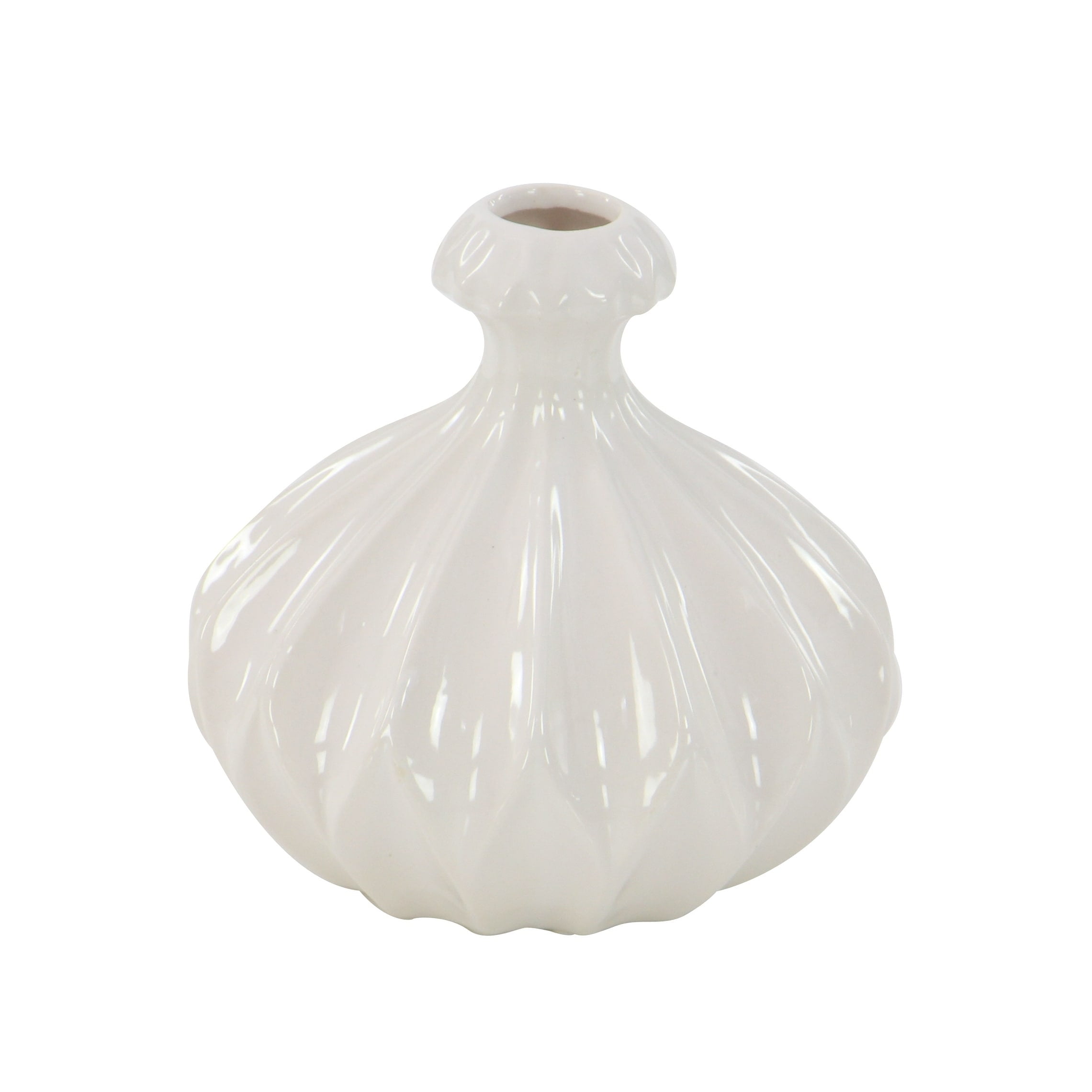 DecMode 6"W, 6"H Cream Ceramic Vase with Varying Patterns, Set of 3