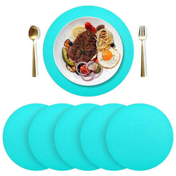 Round Placemats Plate Mats 15 Inch Non-Slip Heat Resistant Washable PVC Set Table Decoration for Kitchen Dining Cyan Color