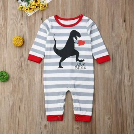 

Cute Newborn Baby Boys Girls clothes Long Sleeve striped dinosaur print Romper round neck kids Jumpsuit Outfit