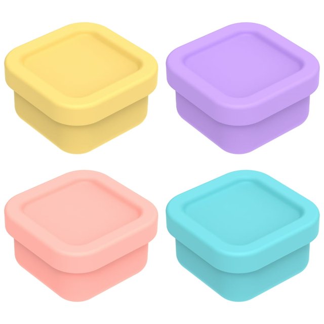 4pcs 3oz Salad Dressing Containers To Go Condiment Cups Containers with Silicone Lids Mini Food Storage Container Leakproof Sauce Cups for Lunch Box Picnic Travel