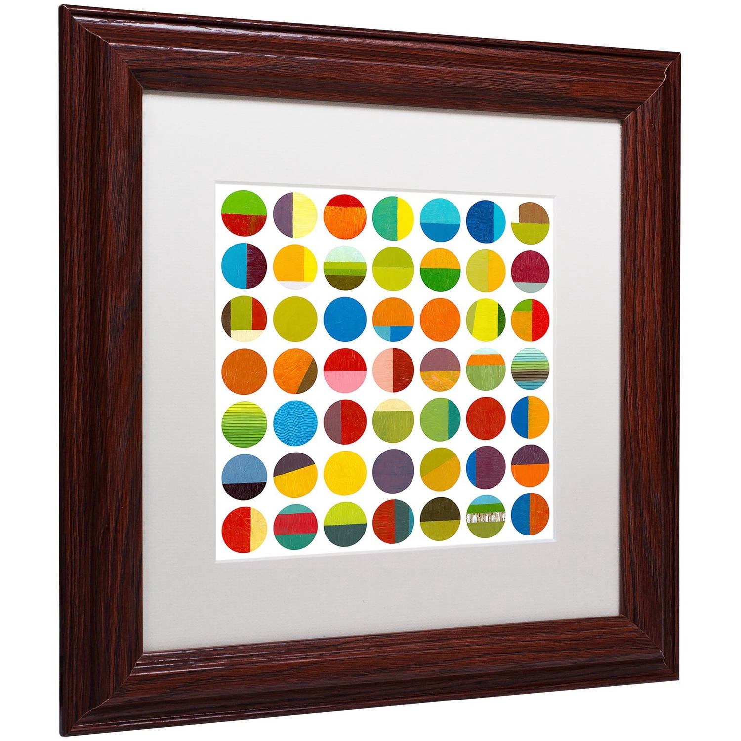 Trademark Fine Art "Forty Nine Circles" Canvas Art by Michelle Calkins, White Matte, Wood Frame