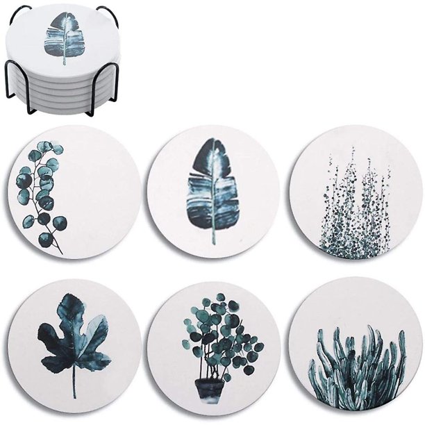 6 posavasos para bebidas, posavasos absorbentes con soporte, regalos de inauguración de la casa para nuevo hogar, cumpleaños, inauguración de la casa, decoración de la habitación, fiesta de vacac