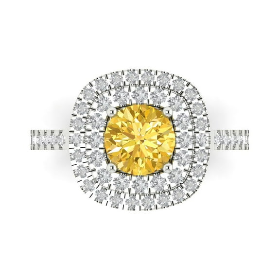 Solitaire with Accents Engagement Ring for Women - 1.615ct Simulated Yellow Diamond in 18K White Gold Promise Ring
