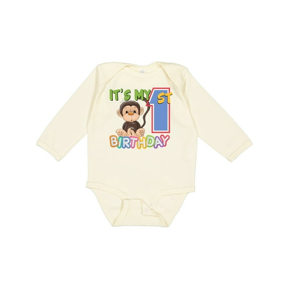 Inktastic Monkey First Birthday Boys or Girls Long Sleeve Baby Bodysuit