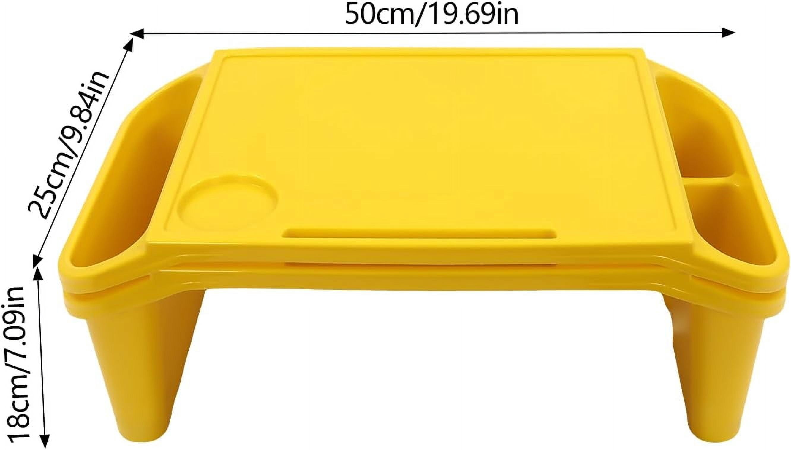 6 Pcs Lap Desk Tray, Portable Colorful Rectangular Kids Lap Bed Table, Plastic Breakfast Laptop Trays with Side Pockets, Stackable Lap Desk for Coloring Books Books Snacks