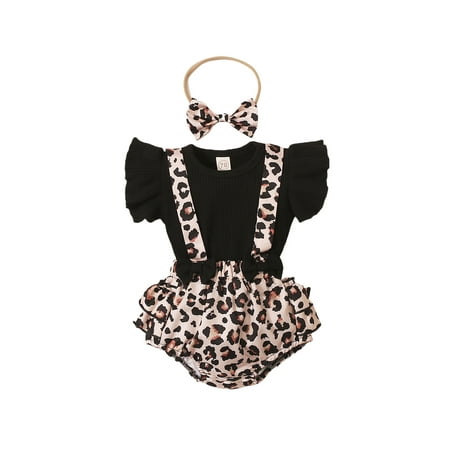 

Newborn Infant Baby Girl Summer Clothes Ribbed Ruffle Shirts + Suspender Bloomers Shorts Outfit with Headband Outfits
