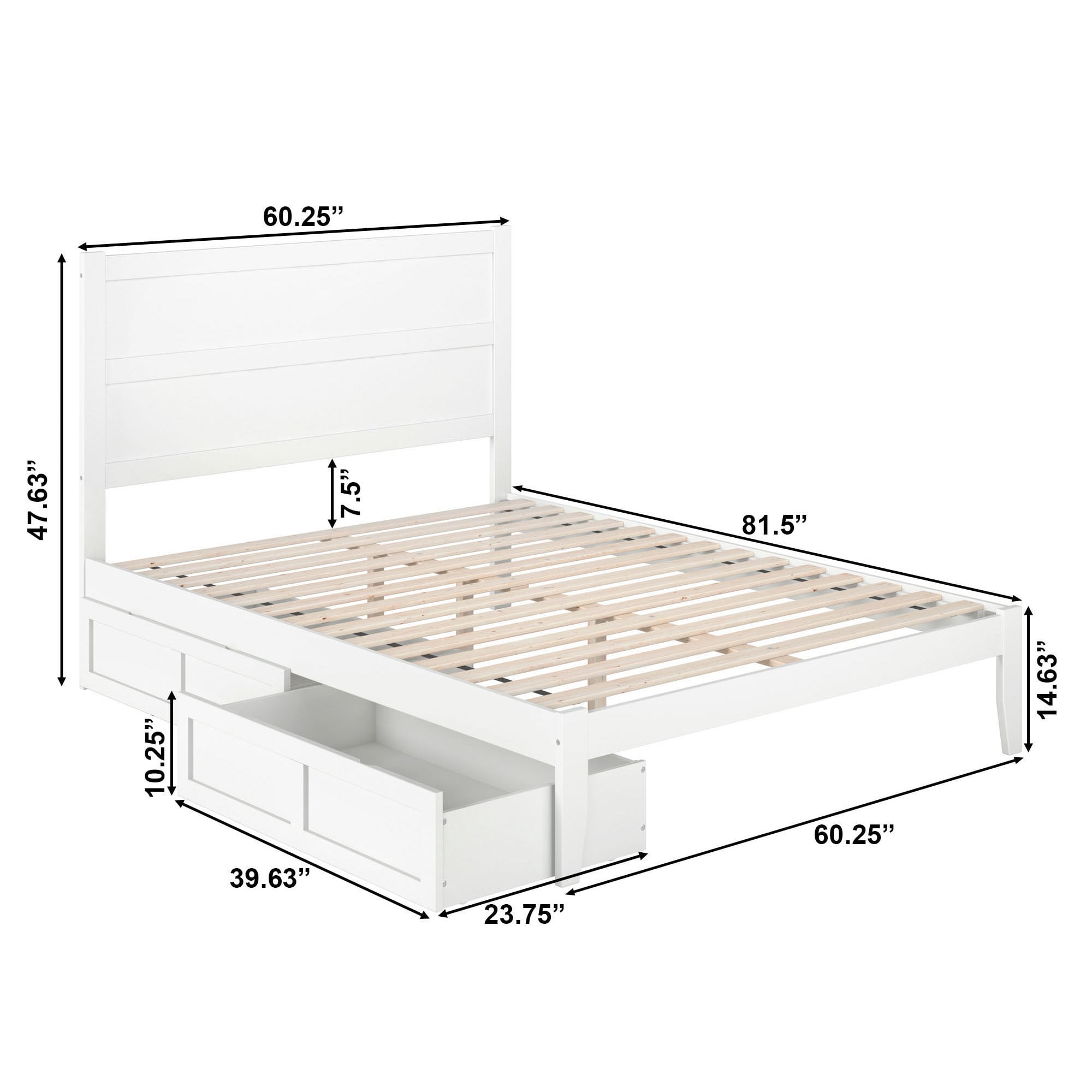 AFI NoHo 14" Queen Wood Platform Bed Frame with Set of 2 Storage Drawers, White