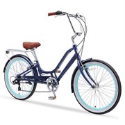 sixthreezero Relaxed Body 7-Speed Recumbent Comfort Bike, 26" Bicycle, Navy Blue with Brown Grips and Brown Seat