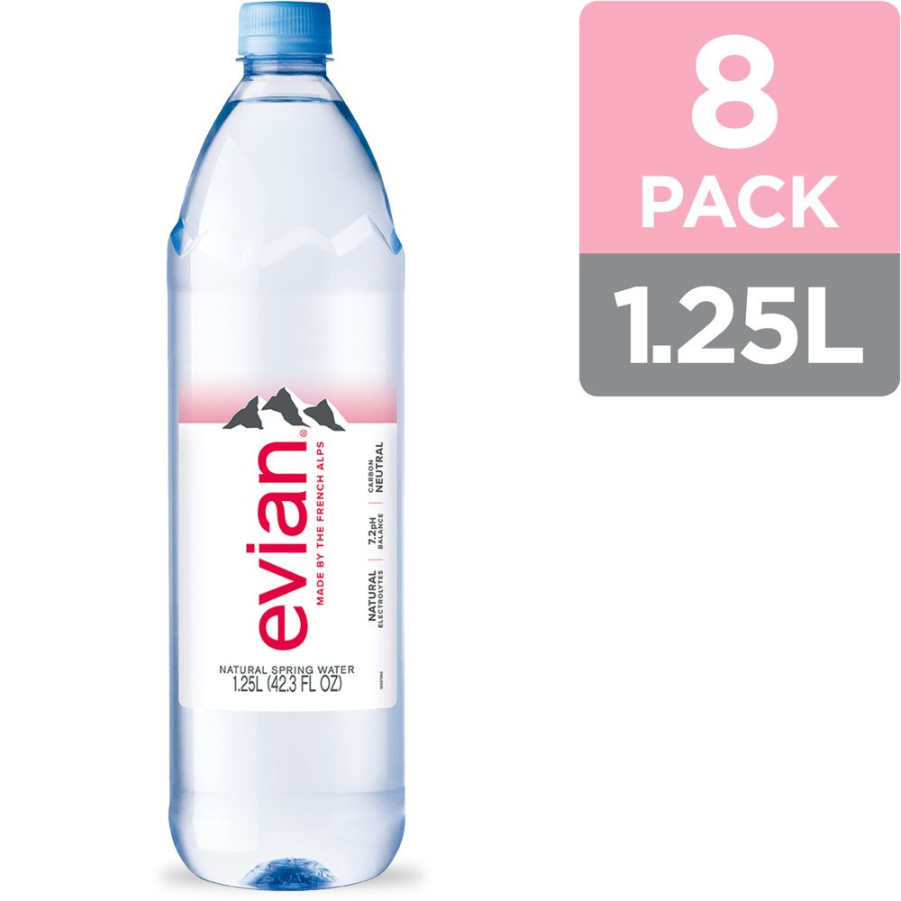 (2 Pack) evian Natural Spring Water, 1.25 L, 4 Count