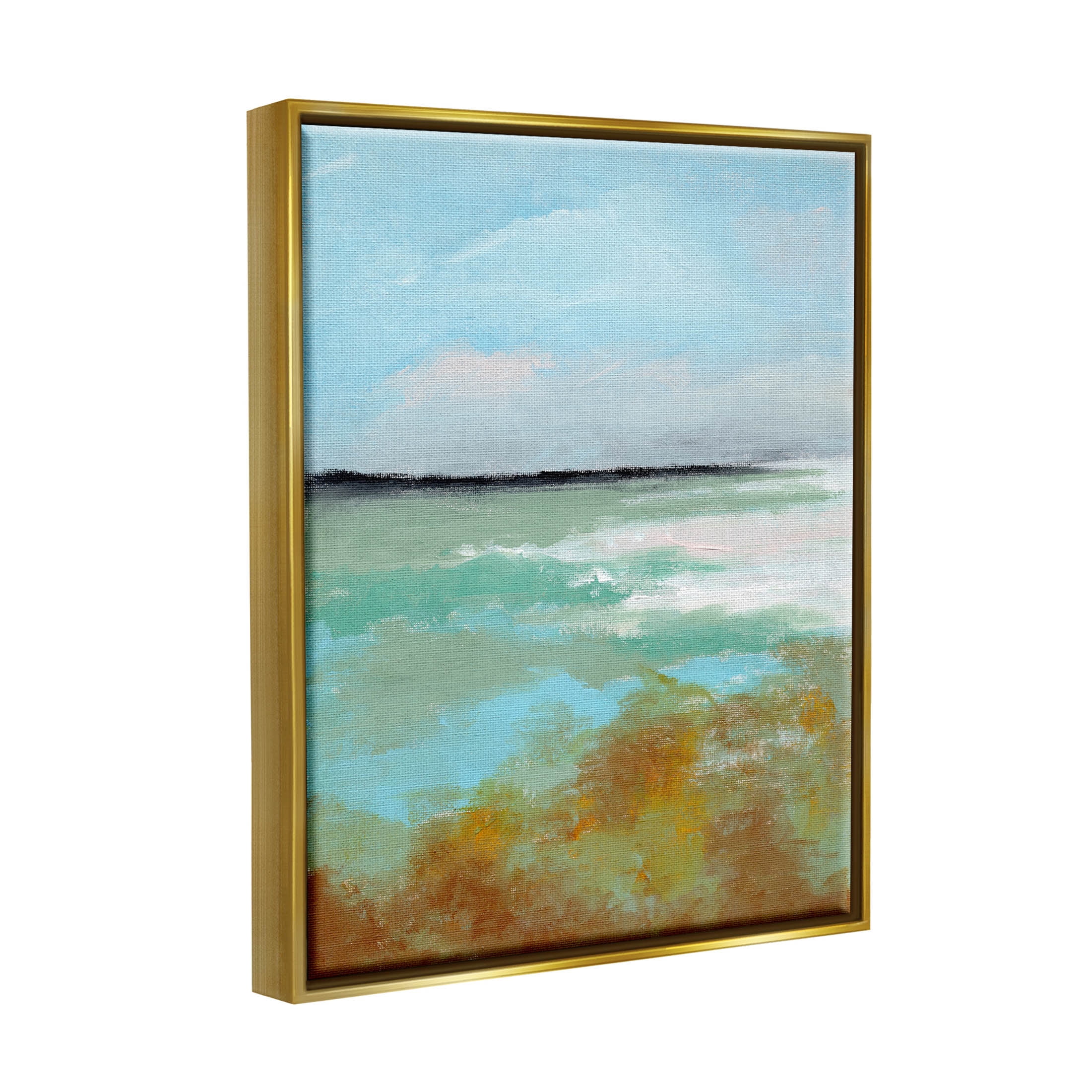 Stupell Industries Abstract Ocean Moss Scenery Painting Metallic Gold Floating Framed Canvas Print Wall Art, Design by Nikita Jariwala