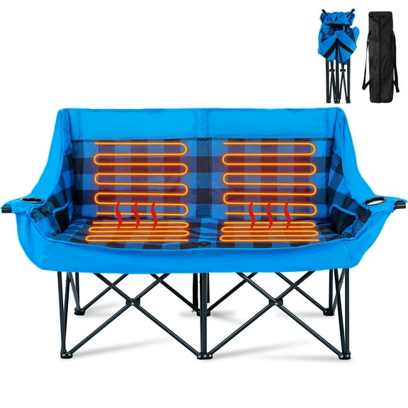 Slsy Extra Large Heated Camping Chair, Double Heated Folding Double Camping Chair, Heavy Duty Folding Lawn Chair with Carrying Bag for Outdoor Sports, Camping, Patio, Picnic