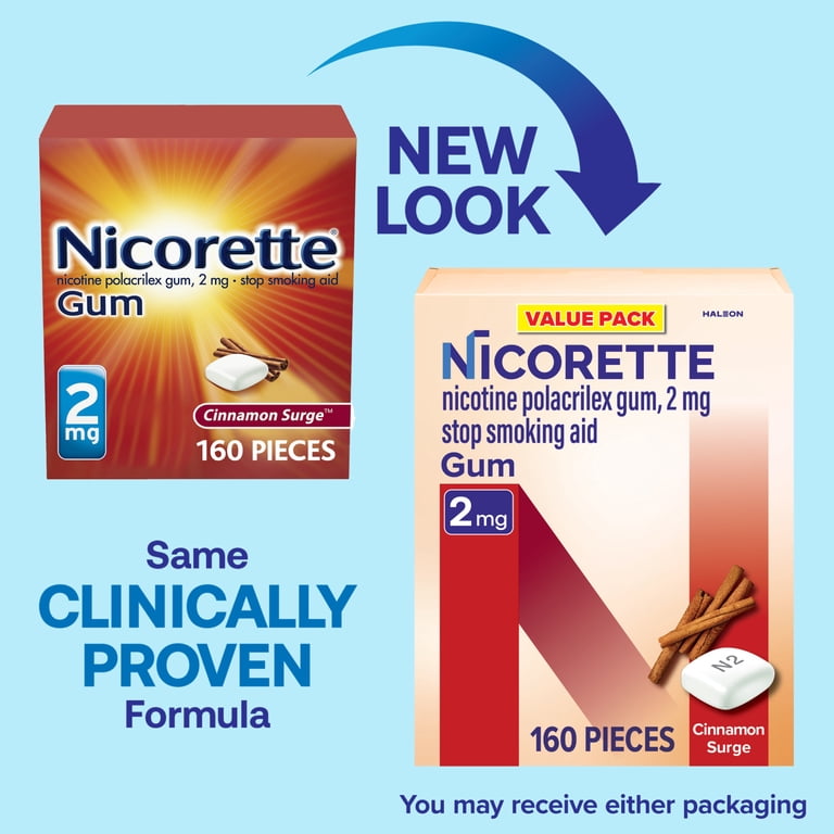 Nicorette Nicotine Gum 2mg – White Ice Mint, 160 Count, Stop Smoking Aid, Exp 2027