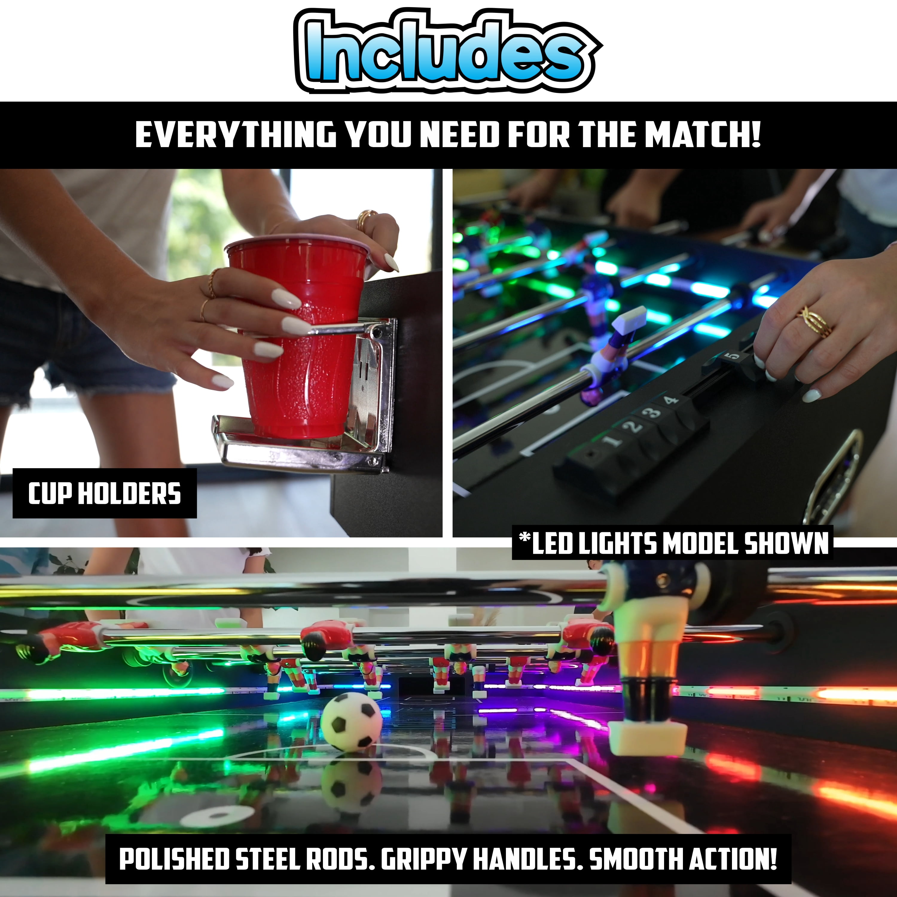 PartyLife 48" Foosball Table w/ Folding Steel Legs | Minimal Assembly | High Quality, Smooth Surface, Very Sturdy - Perfect for Kids and Adults, Game Rooms & Home Arcade!