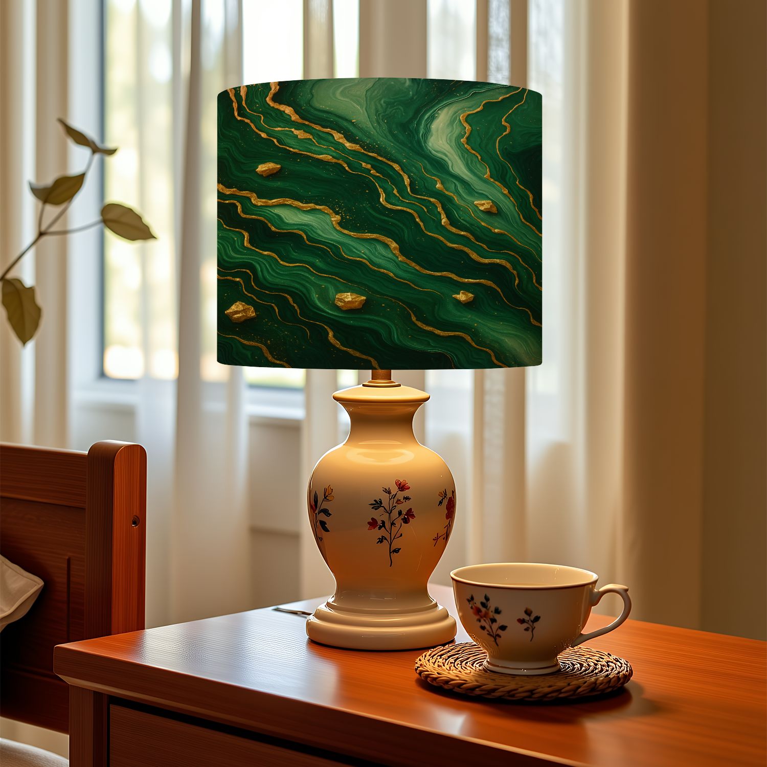 Linen Drum Lampshades Abstract luxury marble art marbling texture Green gold 3d 13"x13"x10" Light Shade for Table Lamps Floor Lamp Shades Lampshade Replacement Assembly Required
