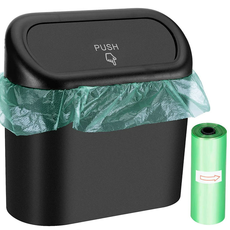 Car Trash Can with Lid,Leak Proof Mini Vehicle Trash Bin with 1 Roll Car  Trash Bags ,Automotive Garbage Can Bin Trash Container for Home,  Office,Kitchen Bedroom (1 Pack-Black) 
